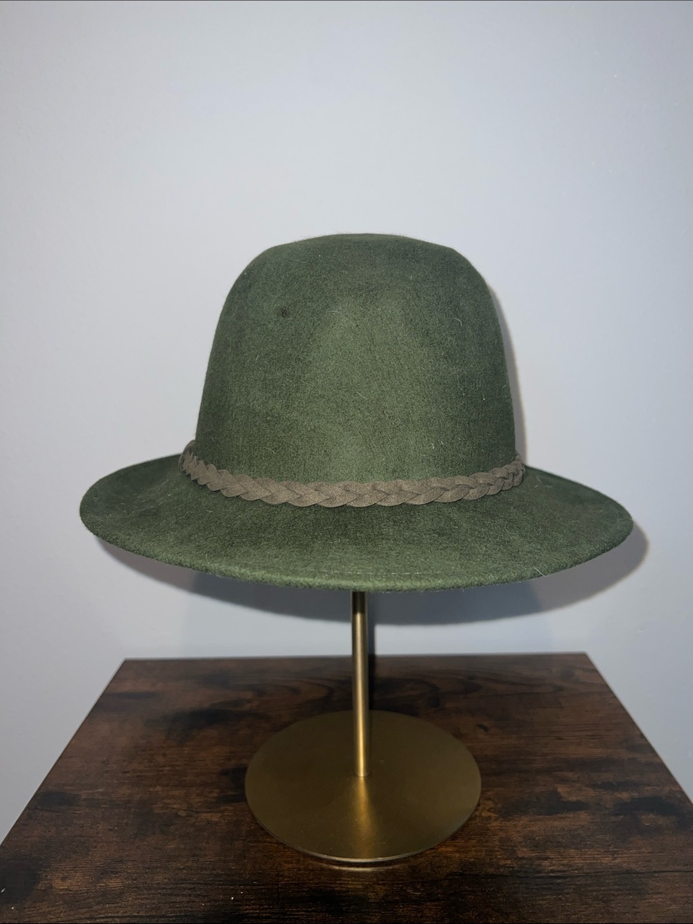 Merona Olive Green Felt Fedora with Braided Trim
